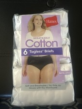 Hanes 6pk Cotton Briefs Underwear Womens Size 6/M Breathable Tagless White