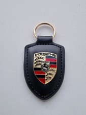Porsche Leather Crest Car Keyring Keychain Light Black