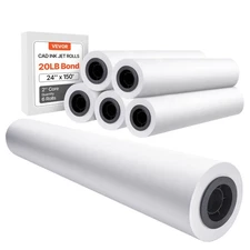 VEVOR Wide Format Paper 24 in x 150 ft Plotter Paper 6 Rolls CAD Bond Rolls 2 in
