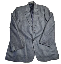 Vintage 80s Norm Thompson 100% Silk  Blazer Textured Tweed 44L  Blue