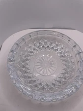 VTG Cut Glass Ashtray Crystal Heavy Clear Cigar Cigarette Round Starburst 6 Inch
