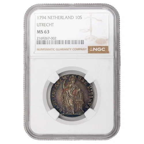 Netherlands Utrecht 1794 10 Stuivers Silver Coin - NGC MS-63