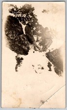 Vtg B&W Snapshot Two Women In Woolen Coats & Cloche Hats On Snowy Rocks 1929