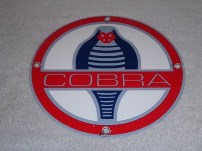 VINTAGE FORD SHELBY COBRA CAR +SNAKE 11 3/4'' PORCELAIN METAL GASOLINE & OIL SIGN