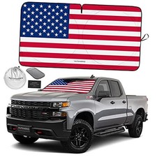 1-Piece Windshield Sun Shade LARGE  64 x 33.5 inches USA ORIGINAL FLAG