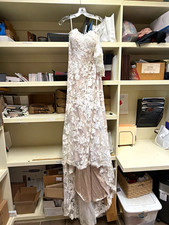 Ivory/Champagne Lace A-Line Wedding Dress Sleeveless Strapless Zipper Back