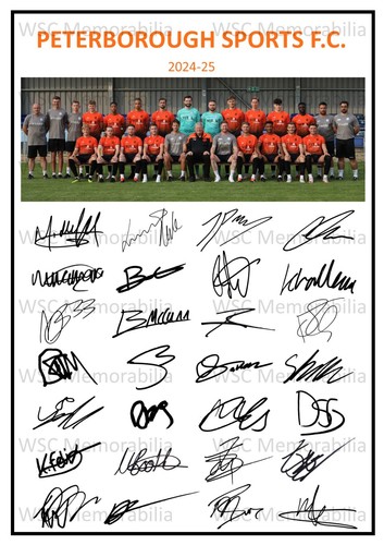 9942. 2024-25 Peterborough Sports Signed Team Photo Sheet PRINTED AUTOGRAPHS A4