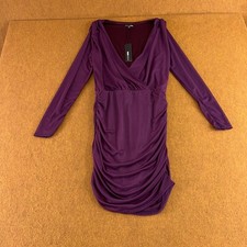 Fashion Nova Womens Large Plum Long Sleeve Romy Ruched Mesh Mini Dress NWT