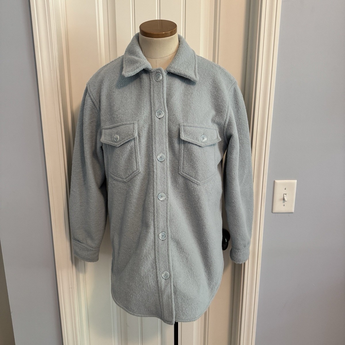 JOIE Women's Small Light Blue Fleece Button Up Collared Shacket