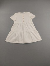 Madewell Women Mini Dress XS Beige 100% Cotton Button Front Tiered Short Sleeve