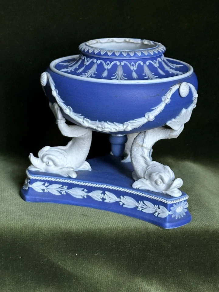 Antique Wedgwood Jasper Pastille Burner Censer Dolphin Supports Marked To Base - Image 3 of 4