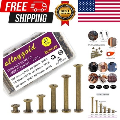 100 Pcs 50 Pair Bronze Phillips Chicago Binding Screws Assorted Kits,6 Sizes ...