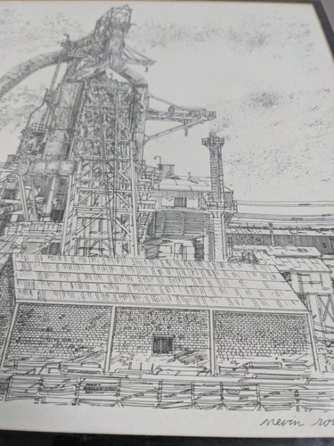 Pittsburgh Steel Mill Nevin Robinson Sketch Signed Matted Sealed - Picture 3 of 17