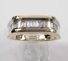 14K Two Tone Gold Plated Men's Wedding Band Ring Simulated Baguette Cut Diamond