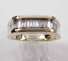 14K Two Tone Gold Plated Men's Wedding Band Ring Simulated Baguette Cut Diamond
