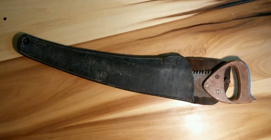 Vintage Antique Pruning Saw with Leather Sheath