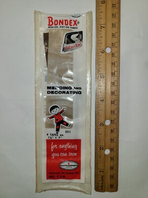 Vintage 1950's Bondex, Iron On, Mending/Decorating Fabric, 4 tapes 1.25'' x 7''
