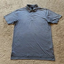 Dunning Polo Shirt Mens Large Blue Striped Short Sleeve Stretch Polyester Golf