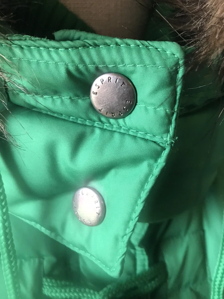 Chaqueta de plumón de invierno esmeralda Esprit para mujer talla forrada de piel con capucha talla 8 Foto 4 de 4