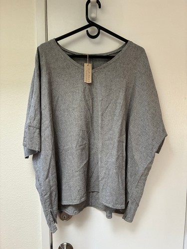 New Cut Loose LagenLook Linen One Size Boxy Short Sleeve Tunic Gray