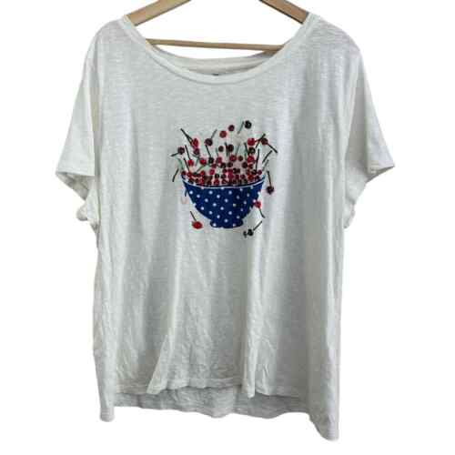 Talbots Woman Scoop Neck Cherry Bowl Sequin T-Shirt Short Sleeve 2X XXL 2XL - Imagen 1 de 7
