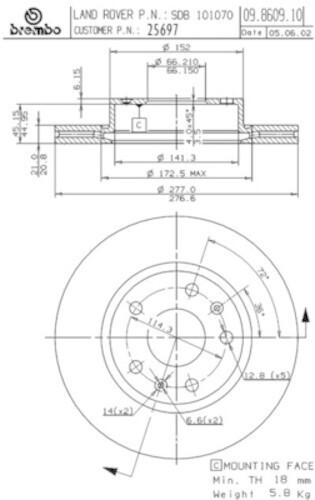 Disc Brake Rotor-Vented OE Replacement Brembo fits 02-05 Land Rover ...