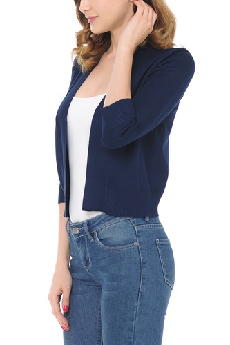 Women's Classic Casual Solid Open Front Sweater Knit Cardigan / Bolero - Picture 112 of 137