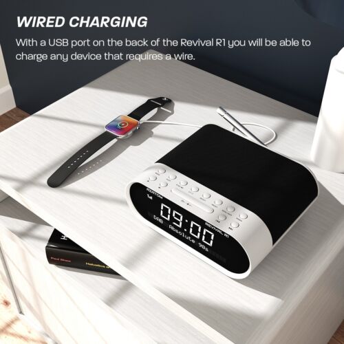 DAB+ FM Radio Reloj Alarma Altavoz Bluetooth Cargador USB AZATOM Renacimiento Blanco - Imagen 5 de 7