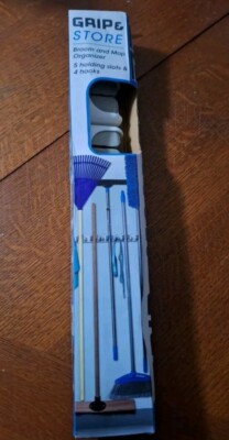 Grip+Store Broom+Mop Organizer 5 Holding Slots 4 Hooks Wall Rack By EVRIHOLDER 