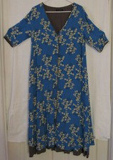 Blue Shirt Dress W/ Yellow Flowers Button Down Front Lined Size M Preowned