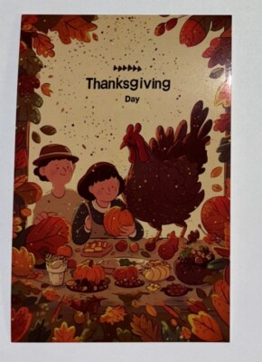 Thanksgiving Glossy Unused Postcard Greeting Card 4 x 6  Fall Wall Decor