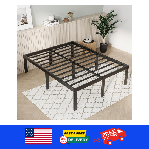 Bed Frame Metal Platform Bed Frame Size with Storage Space Queen Black 14 Inch-image
