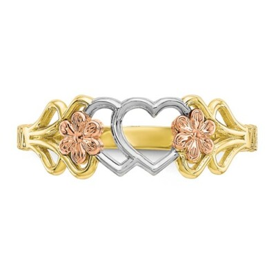 10k gelb weiß rosa dreifarbig dreifarbig Blume Herz Floral Valentinstag Ring