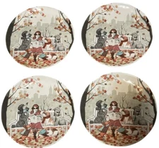 Set Of 4 Pier 1 “Lazy Sunday” Dogs NYC Ironstone Plates Central Park Autumn Fall