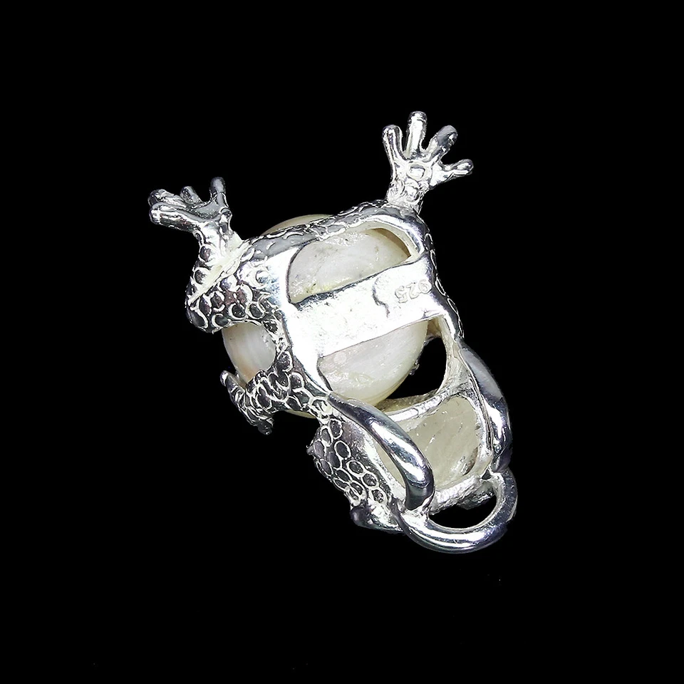 925 Pendente Argento Sterling Barocco Perla Bianca 14mm Spinello Rana Gioielli - Immagine 3 di 4