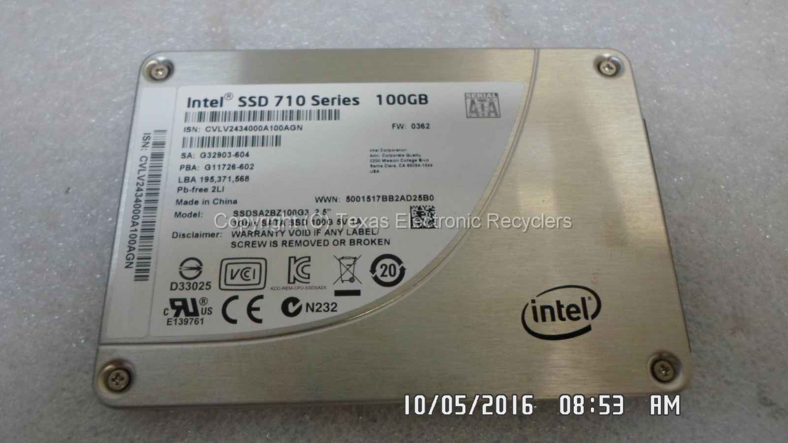 SSD Intel 710 Series 100GB SATA 2.5 – SSDSA2BZ100G3, Usato Ma Testato!