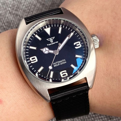 Reloj automático para hombre 20ATM 36 mm Tandorio negro naranja esfera azul NH35A PT5000 - Imagen 9 de 14