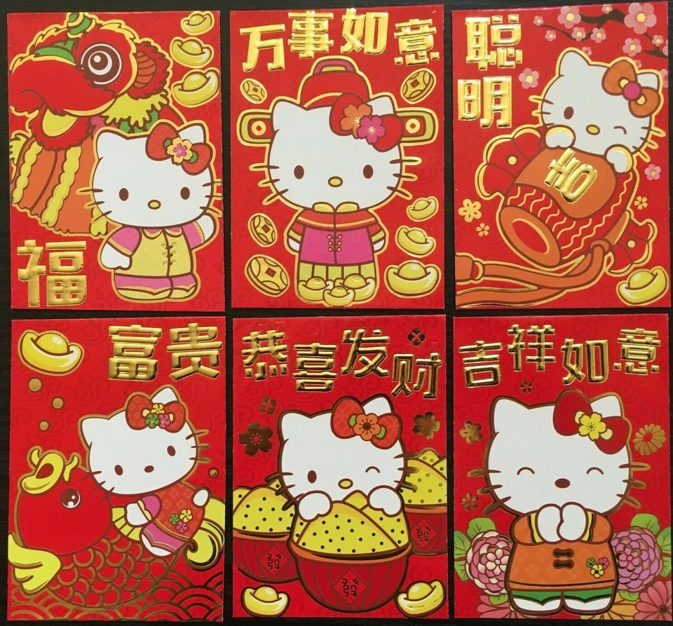 6 sobres rojos de Hello Kitty para Año Nuevo/Navidad/San Valentín/Bolsa de regalo de fiesta Foto 2 de 4