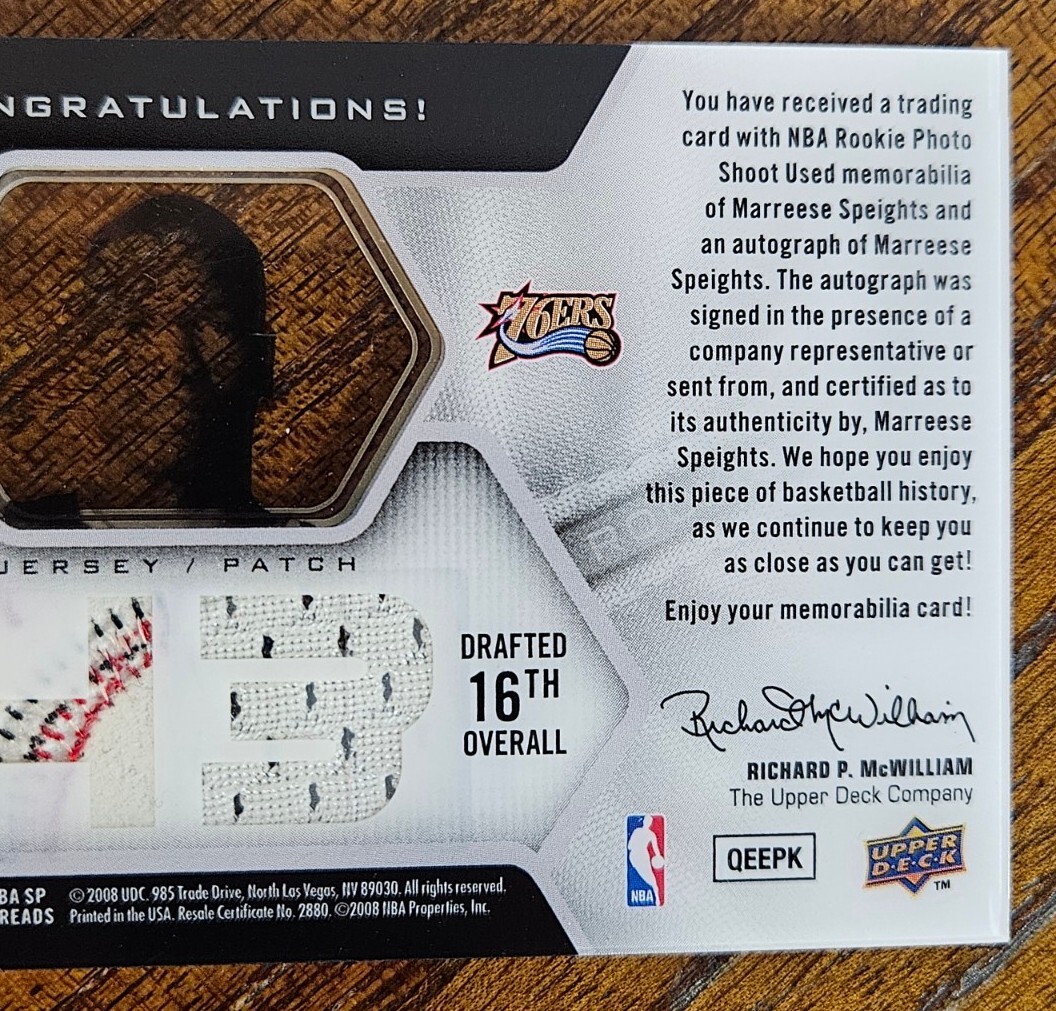 200809 UPPER DECK SP ROOKIE THREADS /16 MARREESE SPEIGHTS AUTOPATCH