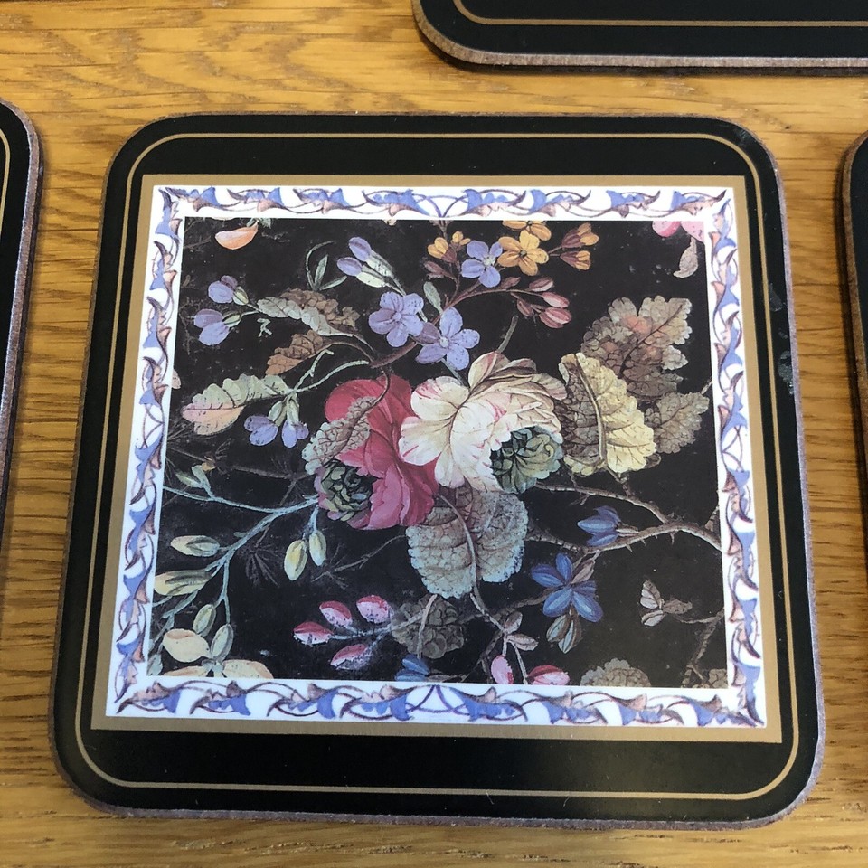 14 x Pimpernel Place Mats & Costers Kilburn Floral Cork Back Black