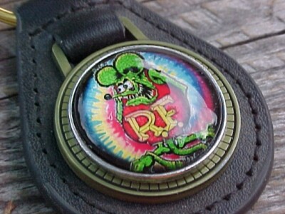 UNUSUAL RAT FINK LEATHER KEY FOB GOLDTONE HARDWARE EXC USED OL SKOOL!