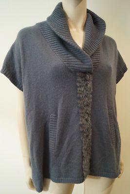 Max & Moi Grau Kaschmir Nerz Pelzbesatz Kurzarm Pullover Pulli Oberteil 38 UK10