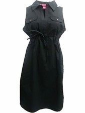 Womens  Black Sleeveless Button Up Shirt Collared Polo Dress
