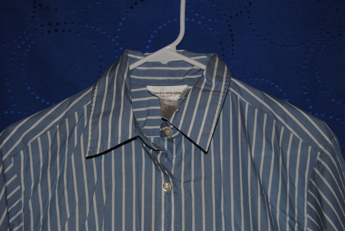 Women's JONES NEW YORK Blue White Striped Button Down Shirt