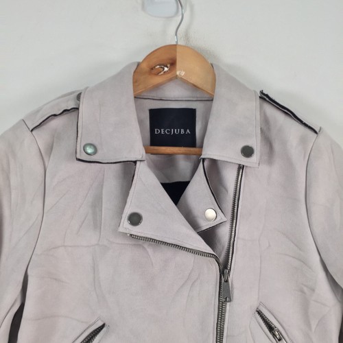 Decjuba womens biker crop jacket size 8 grey zip long sleeve suedette 074599 - Picture 2 of 11
