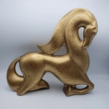 Vintage Large Jaru Mid-Century Modern MCM Gold Pottery Horse Sculpture Signed