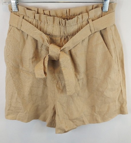 Paris Atelier & Other Stories High Waisted Linen Front Tie Tan Shorts 4 - NWT