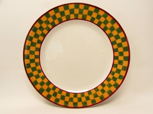Country Village by Block Dinner Plate Red & Green Sqaure Red Trim L239