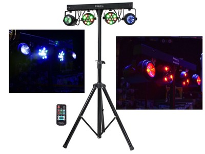 IBIZA LIGHT DERBY FX BAR 2x RGBW PAR CANS + 2 RGBWA MOONFLOWER DJ DISCO KIT