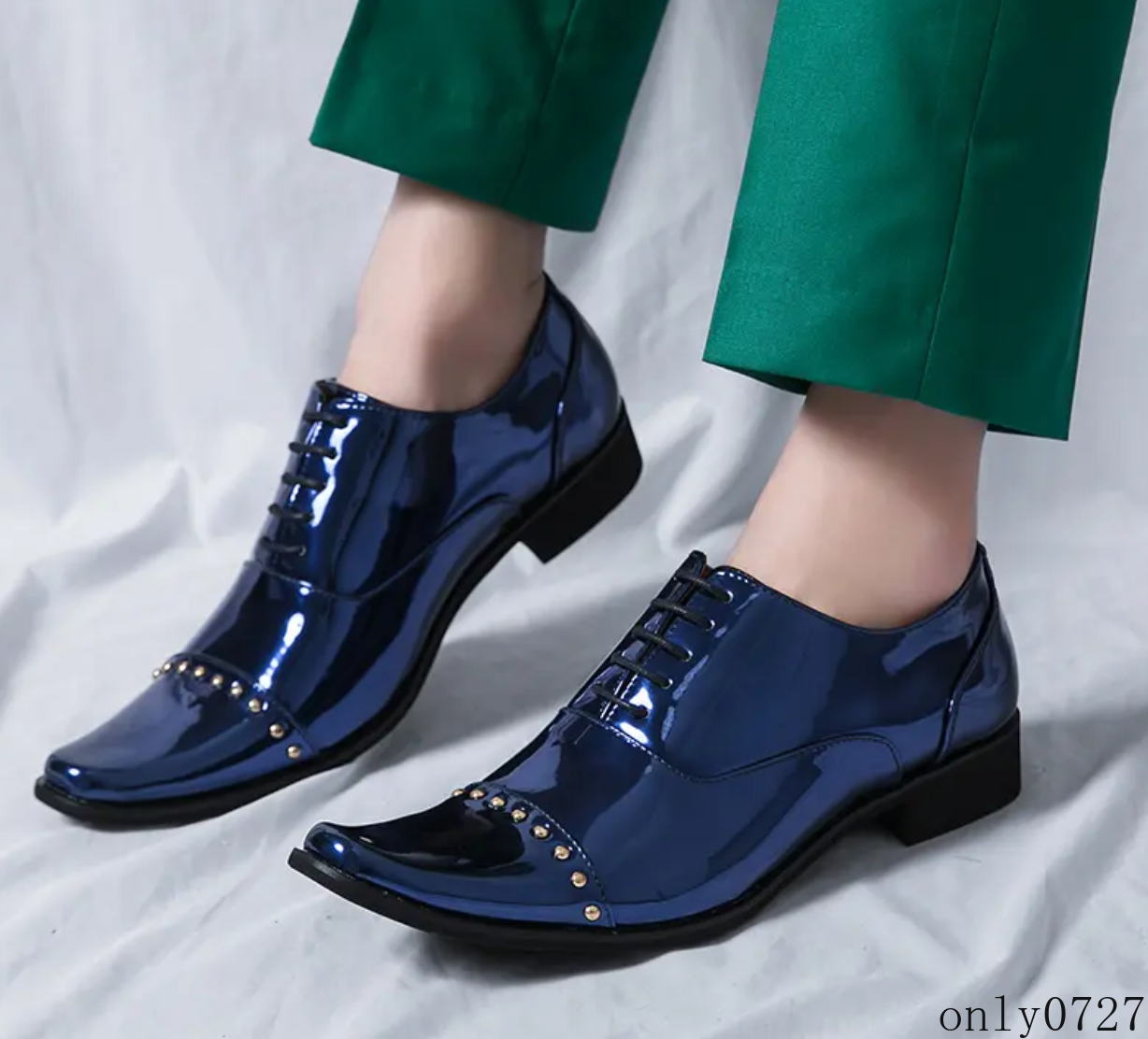 SAOLA Scarpe da sposa uomo rivetti lucidi abito a punta stringate moda tacco basso nuove